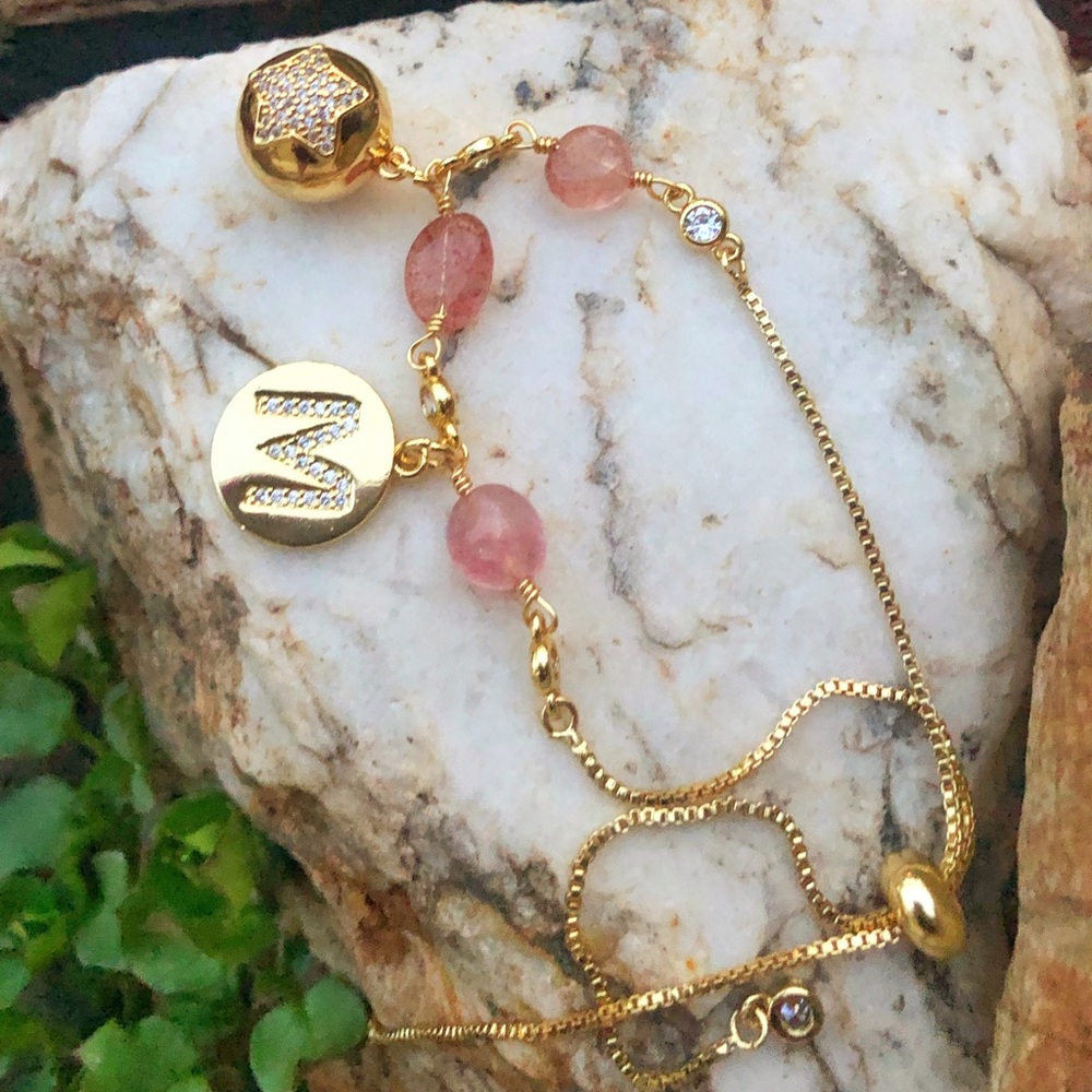 Brazalet Fire sphere with strawberry quartz